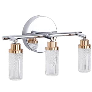 11.61 in. 3-Light Industrial Chrome/Gold Wall Sconce Integrated LED Vanity Lights for Bathroom Light Fixtures