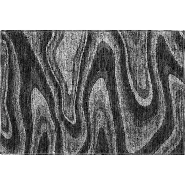 Mayfield Premium Machine Washable Abstract AMF2493 Black 2 ft. x 3 ft. Accent Rug