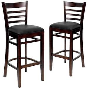 31 in. Black Vinyl Seat/Walnut Wood Frame Bar Stool - 2 pack