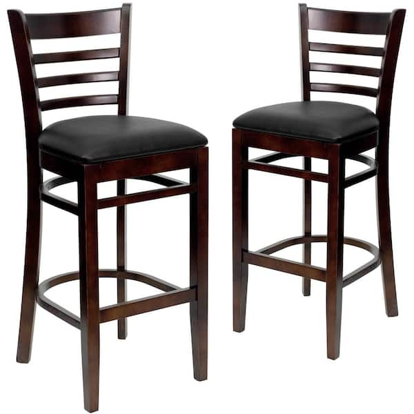 Carnegy Avenue 31 in. Black Vinyl Seat/Walnut Wood Frame Bar Stool - 2 pack