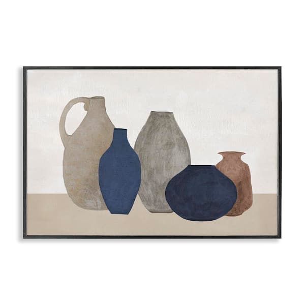 Stupell Industries Natural Hued Vases by Janet Tava Black Framed Abstract Giclee Art Print 20 in. x 30 in.