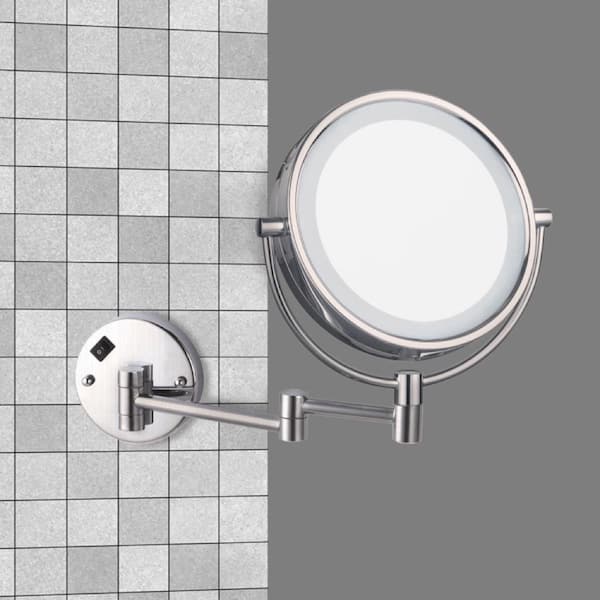 Nameeks Glimmer 8 in. x 8 in. Wall Mounted LED 3x Round Makeup Mirror in Satin Nickel Finish