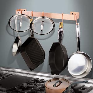 Handcrafted 30 in. Brushed Copper Wall Rack Utensil Bar with 6-Hooks