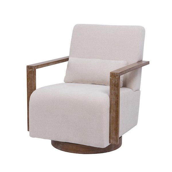 Unbranded Beige Linen Blend Swivel Accent Chair Modern Upholstered Armchair 360° Comfy Lounge Reading Chair Side Chair