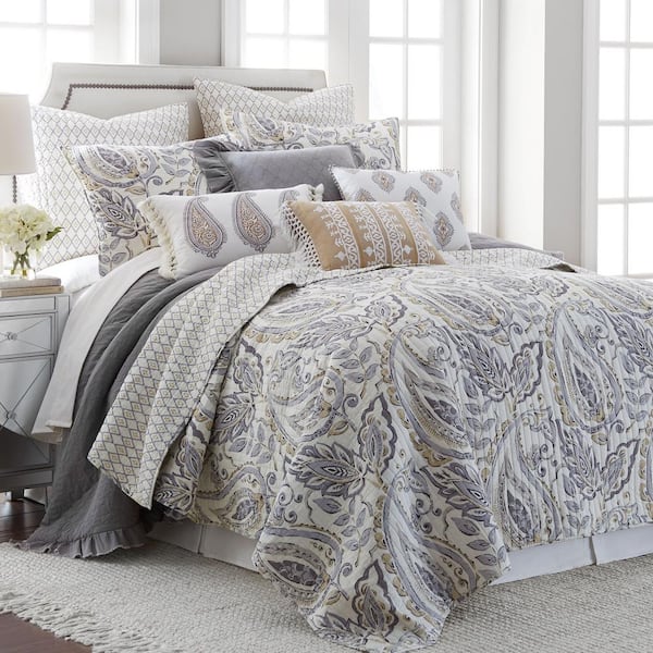 LEVTEX HOME Tamsin Grey 3-Piece Grey, Taupe Paisley Cotton King