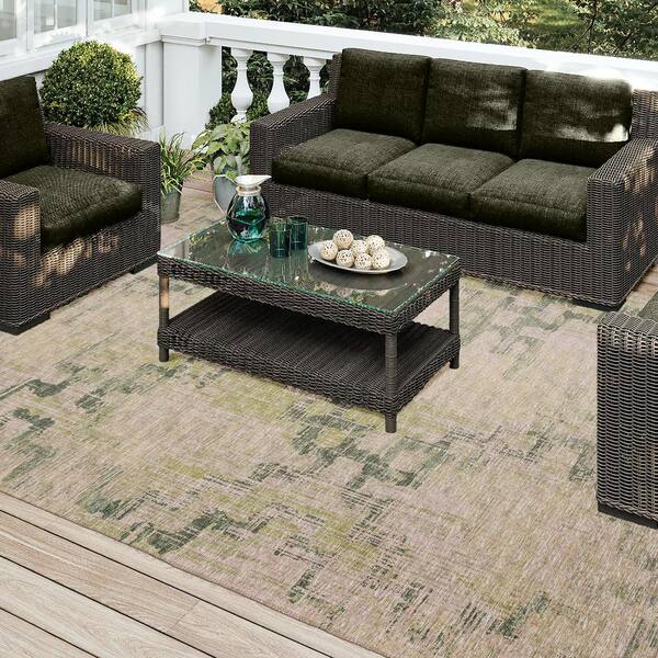 アユム Addison Rugs Yuma Green 8 ft. x 10 ft. Geometric Indoor/Outdoor