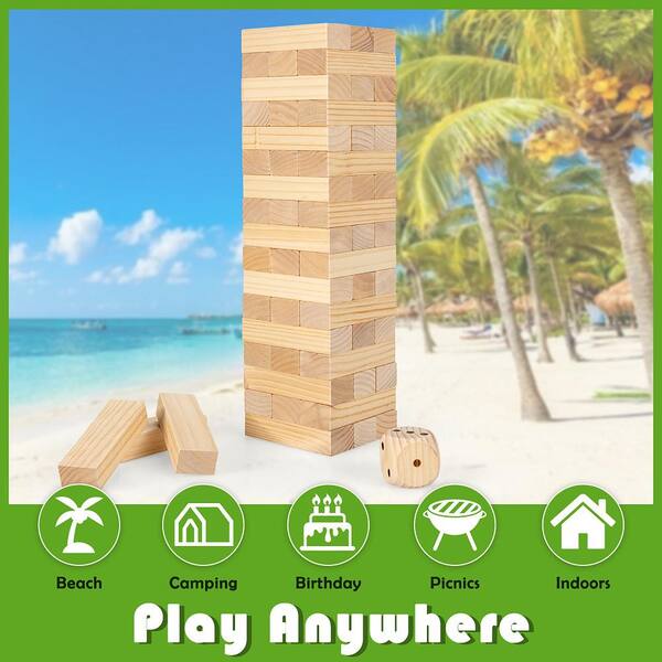 Yard Games Large Jr. Tumbling Timbers 21 Wood Block Stacking Game, Natural