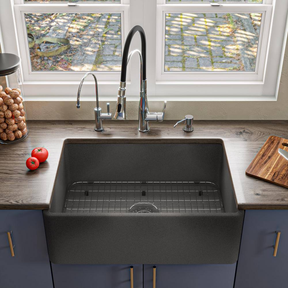 30'' Concrete Gray Fireclay Farmhouse Kitchen Sink