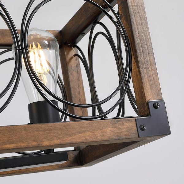 WDETR 35.4 in. 5-Light Black Rectangular Wood Cage Chandelier for