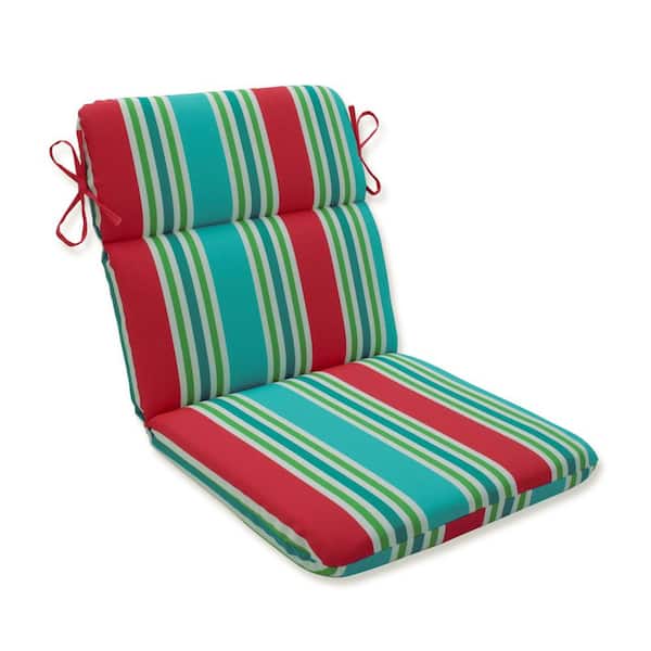 Pillow Perfect Stripe Outdoor/Indoor 21 in W x 3 in H Deep Seat, 1-Piece Chair Cushion with Round Corners in Green/Pink Aruba