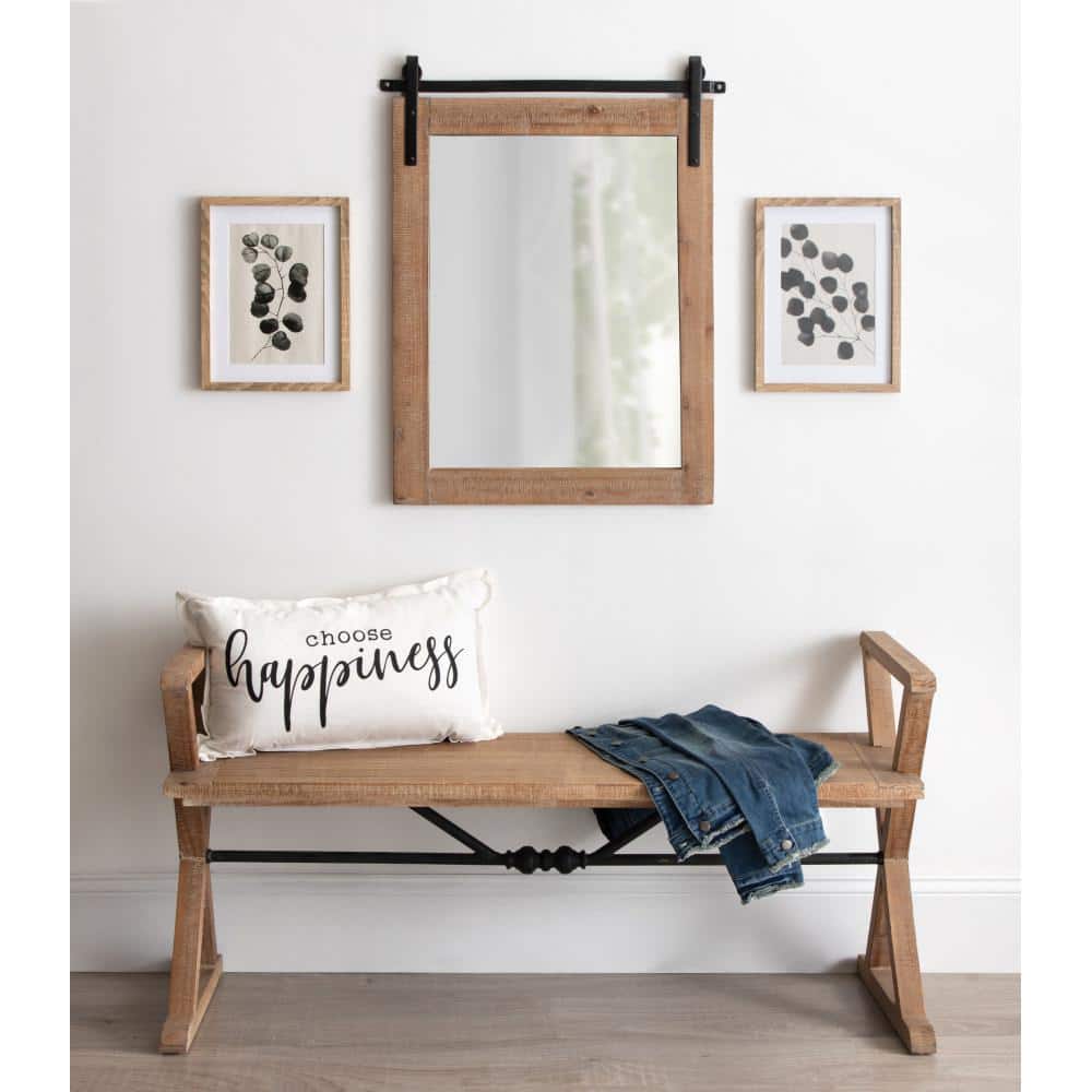 Rustic Brown Wood Barn Door Wall Mirror