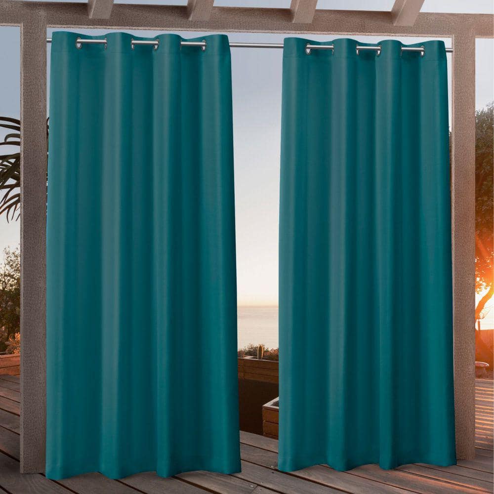 EXCLUSIVE HOME Canvas Turk Teal Solid Light Filtering Grommet Top Indoor/Outdoor Curtain, 54 in. W x 108 in. L (Set of 2)