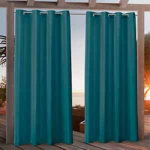 Canvas Turk Teal Polyester Solid 54 in. W x 84 in. L Grommet Top Indoor Outdoor Light Filtering Curtain (Double Panel)
