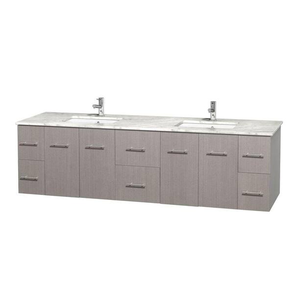 Wyndham Collection Centra 80 in. Double Vanity in Gray Oak with Marble Vanity Top in Carrara White and Under-Mount Sinks