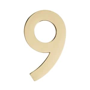 4 In. Polished Brass Floating House Number 9