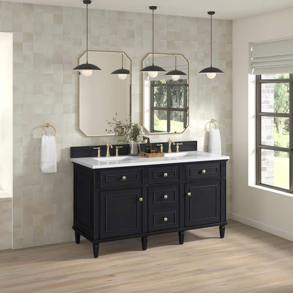 Lorelai 60.0 in. W. x 23.5 in. D x 34.06 in. H Double Bathroom Vanity in Black Onyx with White Zeus Quartz Top price history on PriceWatchPro