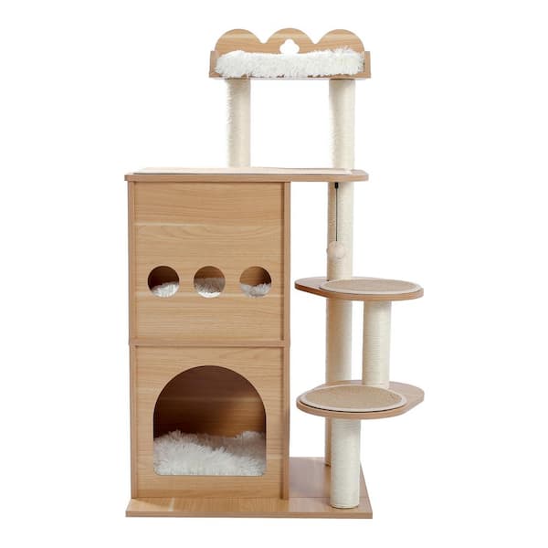 cenadinz 45.4 in. Wooden Luxury Cloudy Cat Tree for Medium Cat