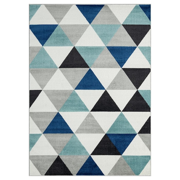 CONTEXT Breeze Blue 3 ft. x 5 ft. Contemporary Modern Triangles Polypropylene Area Rug