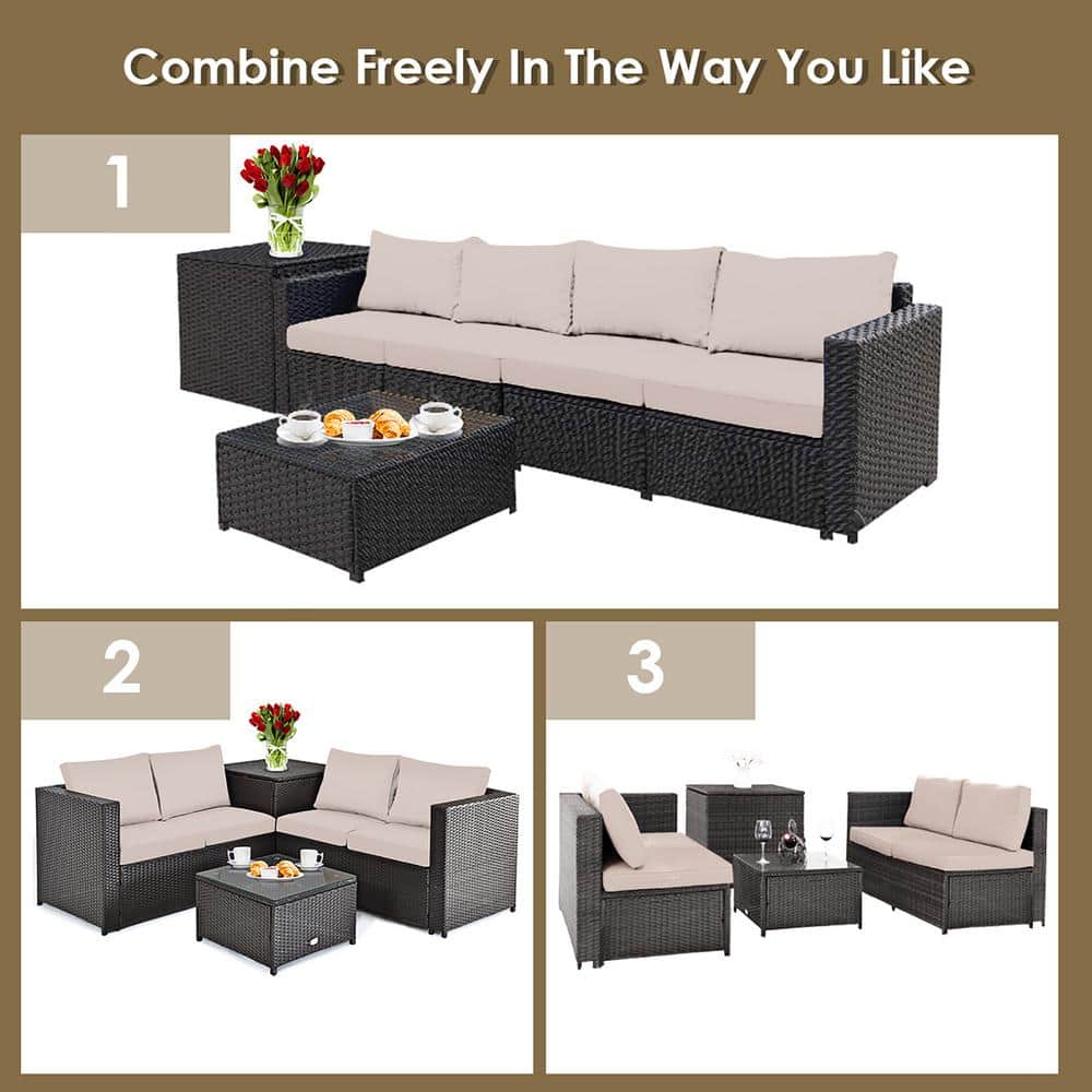 Brown 4-Piece Rattan Wicker Outdoor Patio Set with Cushions