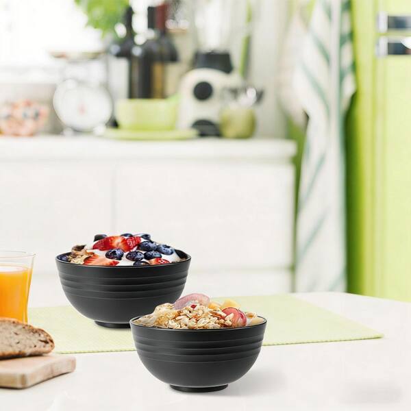 Wudkey 26 fl. oz. Black Unbreakable Wheat Straw Cereal Bowls, Set