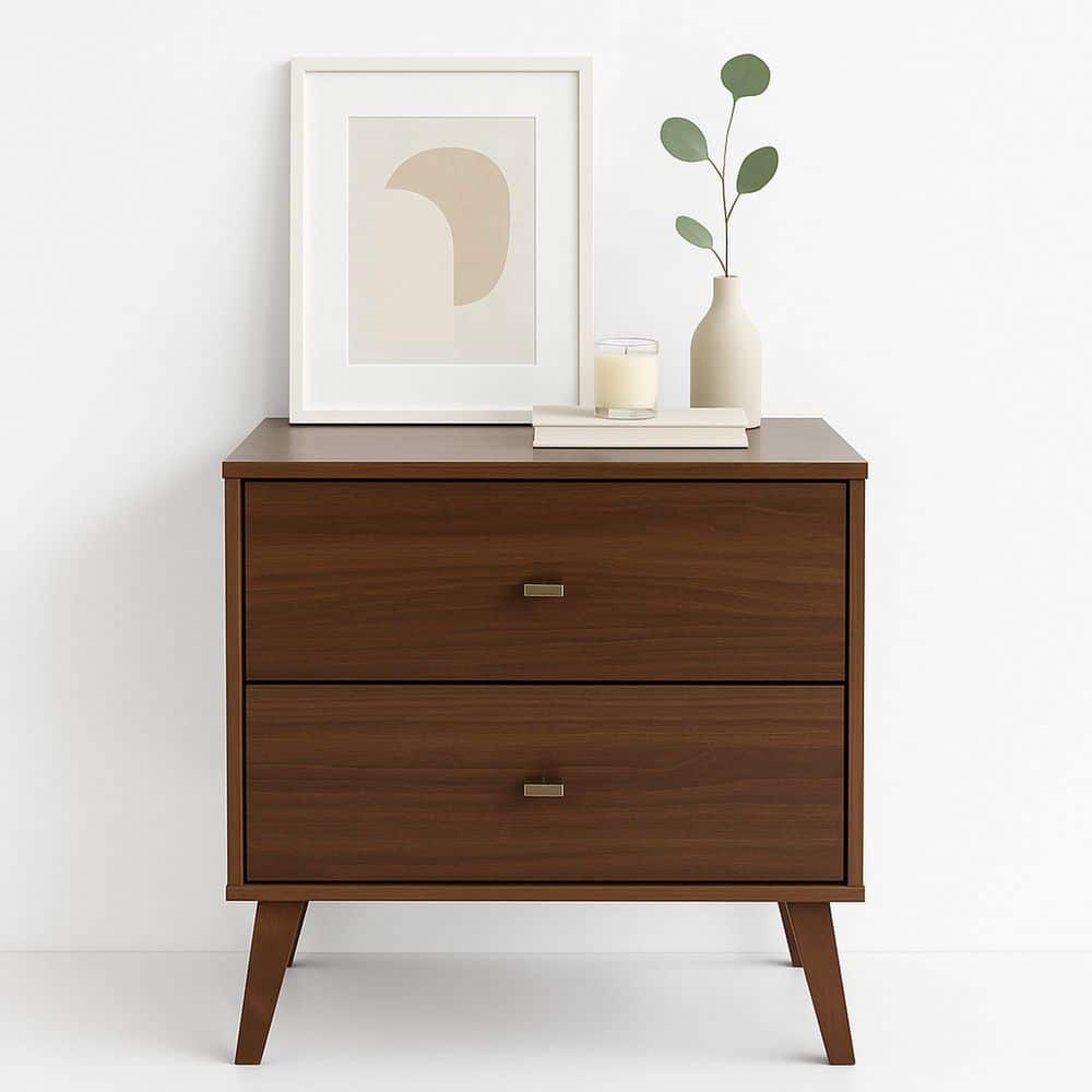 その他 NIGHTS BEFORE NIGHT Milo Mid Century Modern 2-Drawer Cherry Nightstand 25 in H x