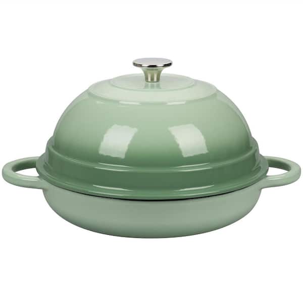 6 qt. Round Cast Iron Enameled Dutch Oven Pot with Lid for Bread Baking, Roasting, Green, 1-Piece