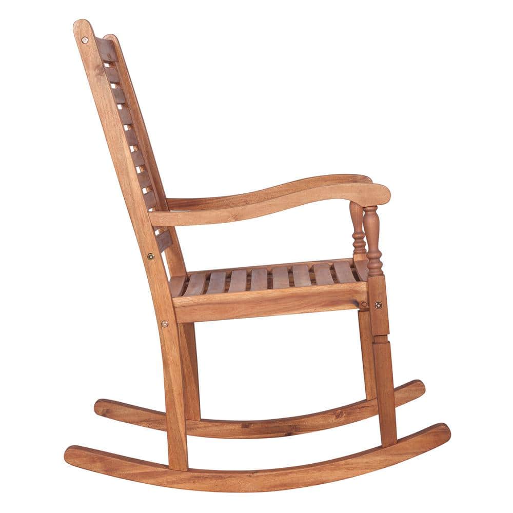 Brown Acacia Wood Outdoor Rocking Chair with Arms