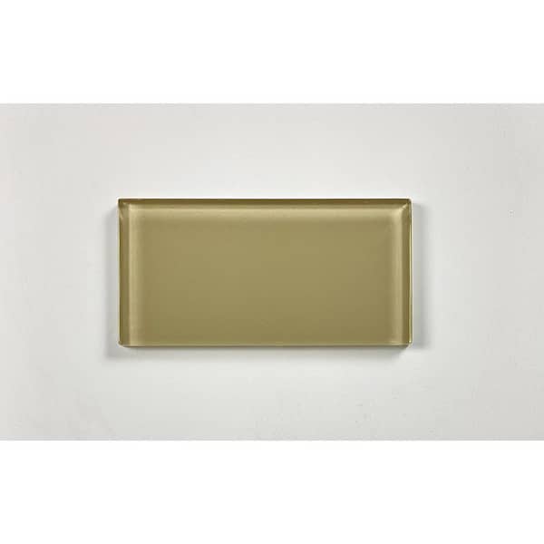 ABOLOS Modern Design Glossy Olive Brown Subway 3 in. x 6 in. Glass Wall Tile Sample