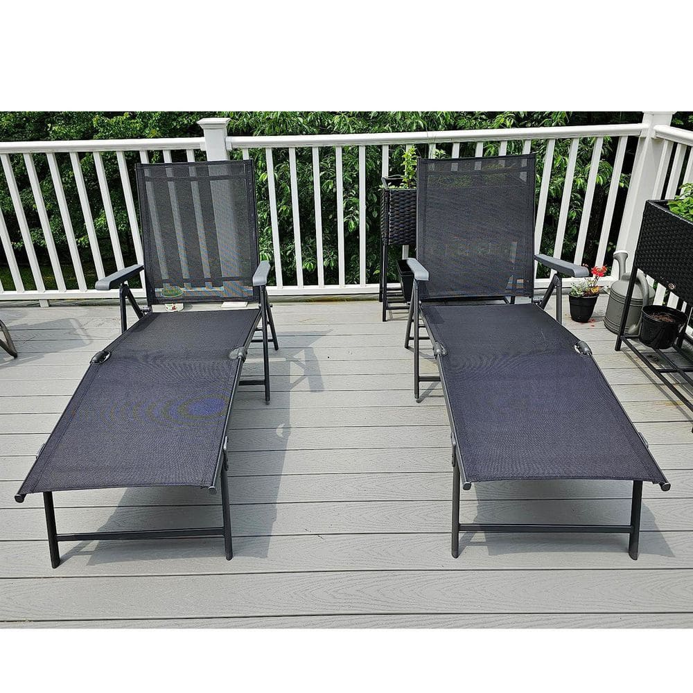 Black 2-Piece Metal Outdoor Chaise Lounge with Rust-Resistant Frame