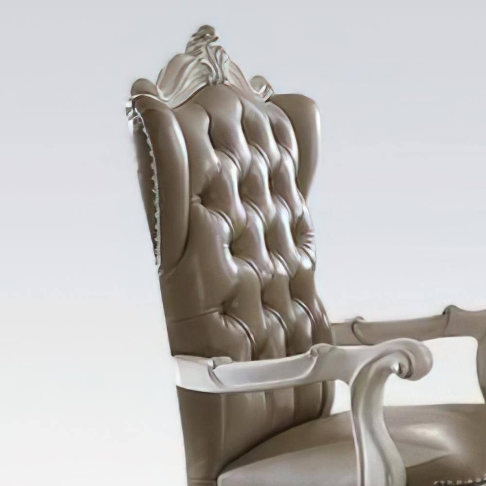 Vintage Gray Faux Leather & Bone White Wood Accent Chair