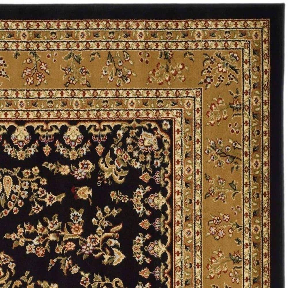 Black and Tan Floral Safavid Style Runner Rug