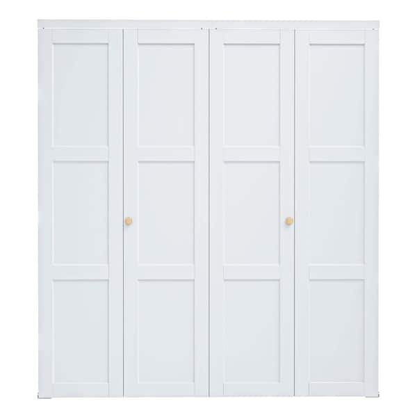 72 in. x 96 in. 3-Lite Panel Solid Core MDF White Finished Composite Closet Bi-Fold Door with Hardware