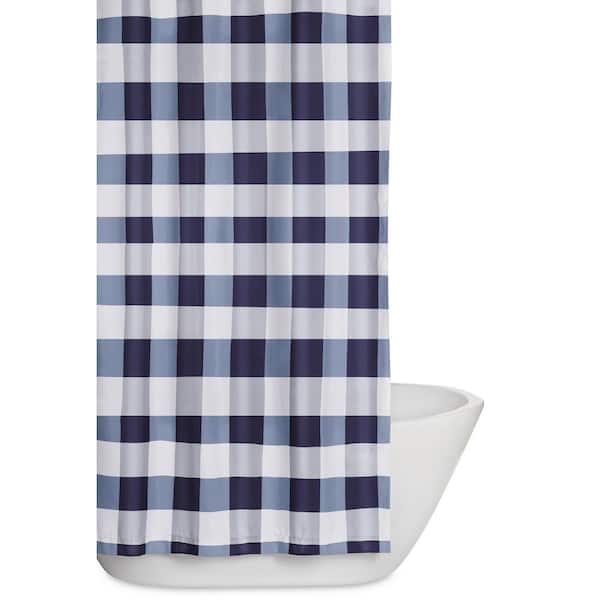 Truly Soft Everyday Buffalo Plaid 72 in. Navy and White Shower Curtain