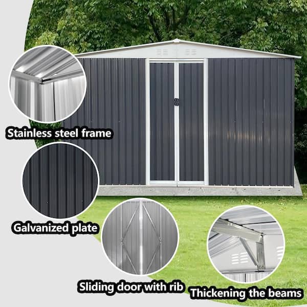 Grey 12 ft. W x 10 ft. D Outdoor Metal Storage Shed Aluminum Alloy
