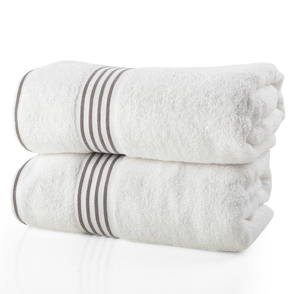 Bath Towels-2PC 500GSM 100% Cotton Towel Set- 35 x 70 in. Extra Large Quick Drying Bath Towel, White/Gray