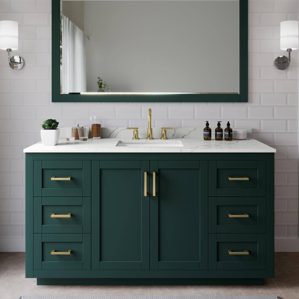 Miranda 60 in. W x 22 in. D x 33.75 in. H Single Bath Vanity in Green with Giotto Quartz Top price history on PriceWatchPro