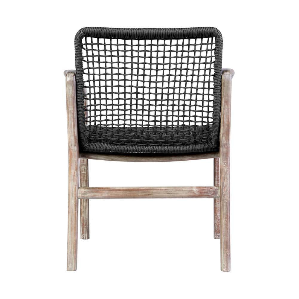 Mid-Century Modern Black Rope and Eucalyptus Arm Chair