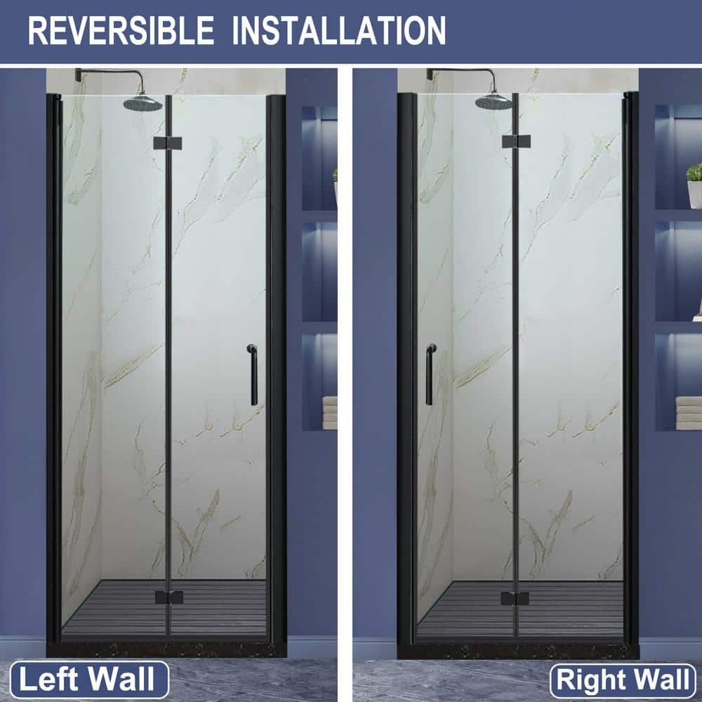 Matte Black Frameless Bifold Glass Shower Door 30" x 72"