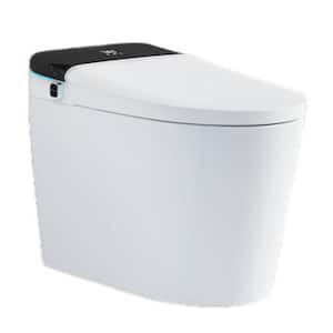 Electric Battery Bidet Seat for Elongated Toilets in White with Auto Flush, Heated Seat, Warm Air Drying, Remote Control