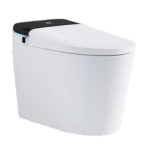 Electric Battery Bidet Seat For Elongated Toilets In White With Auto 