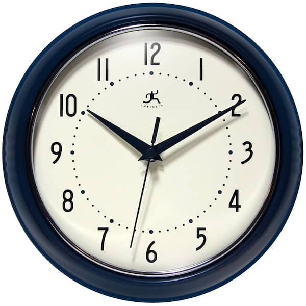 Infinity Instruments 5 in. Retro Round Navy Blue Aluminum Wall Clock