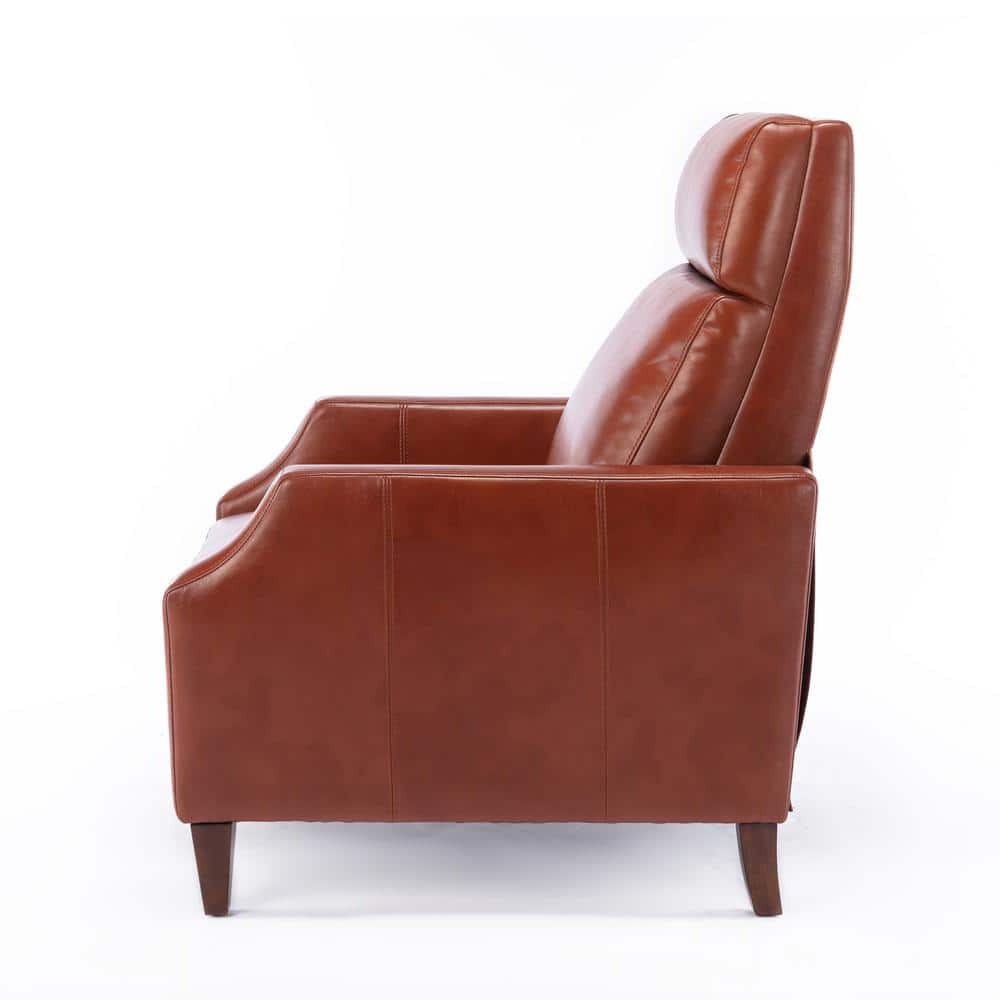 Mid-Century Caramel Leather Push-Back Recliner