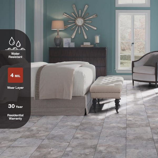 Ash Blended Slate 4 MIL x 12 in. W x 12 in. L Peel and Stick Water Resistant Vinyl Tile Flooring (30 sqft/case)