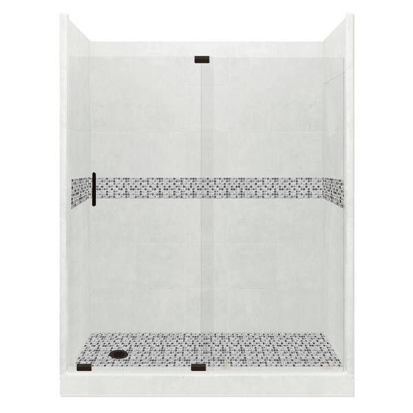American Bath Factory Del Mar Grand Slider 30 in. x 60 in. x 80 in. Left Drain Alcove Shower Kit in Natural Buff and Black Pipe Hardware