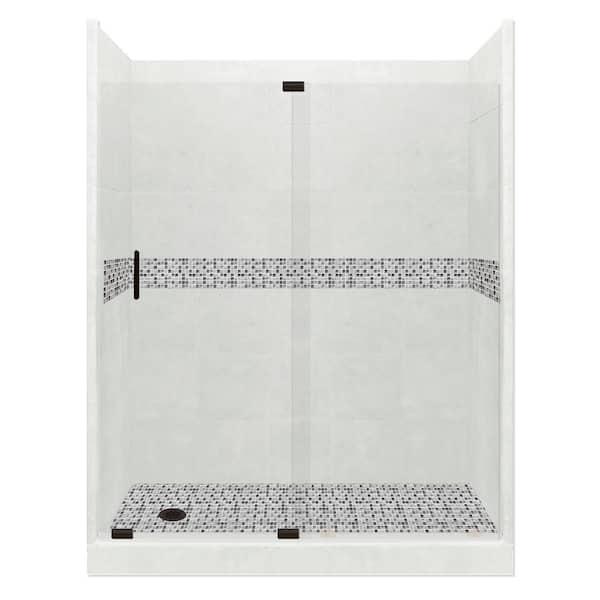 American Bath Factory Del Mar Grand Slider 32 in. x 60 in. x 80 in. Left Drain Alcove Shower Kit in Natural Buff and Black Pipe Hardware