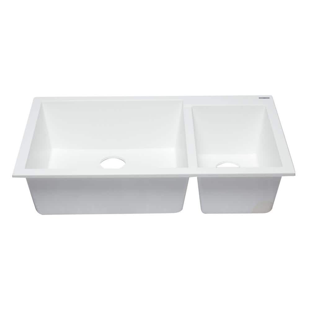 34'' White Granite Double Bowl Undermount Kitchen Sink