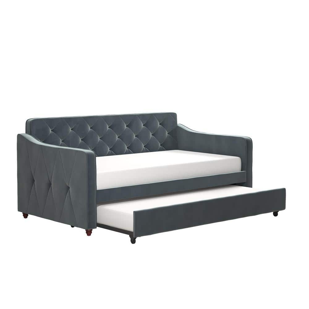 Novogratz Vintage Blue Upholstered Twin Daybed and Twin Trundle Set ...