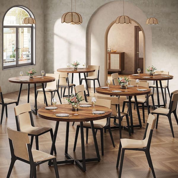 Moronia Rustic Brown Wood 31.5 in. Trestle Round Dining Table Seats 4