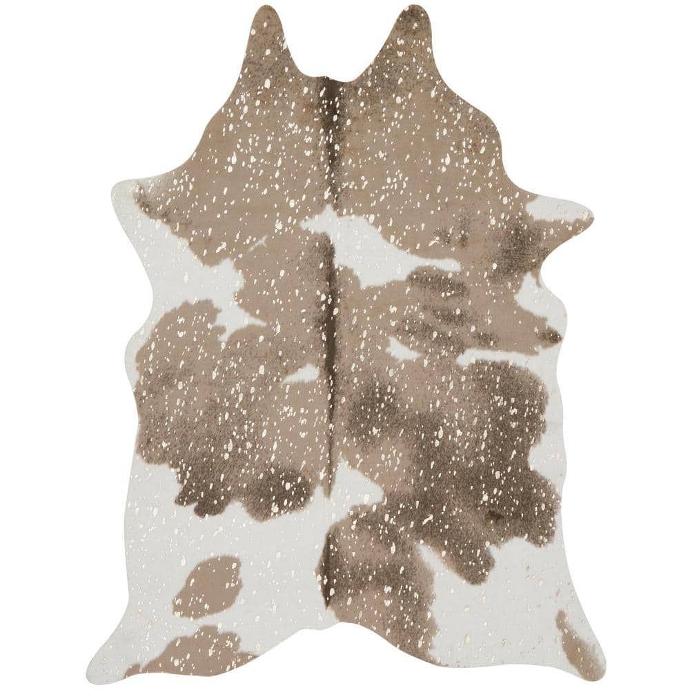 Ivory Chic Rustic Cowhide-Inspired Wool Blend Area Rug