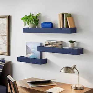 Modern Midnight Blue Wood Floating Wall Shelf (Set of 3) (36" W x 3" H x 6" D)